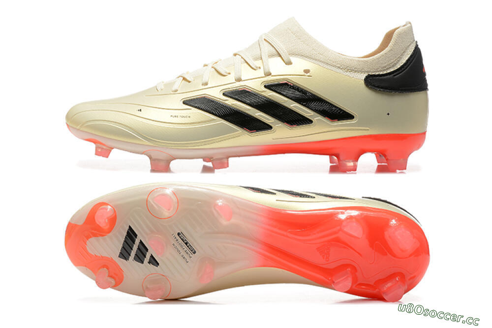 Men's Adidas Copa Pure 2+ FG Firm Ground Low-Tops Football Boots - Beige/Black/Red 1