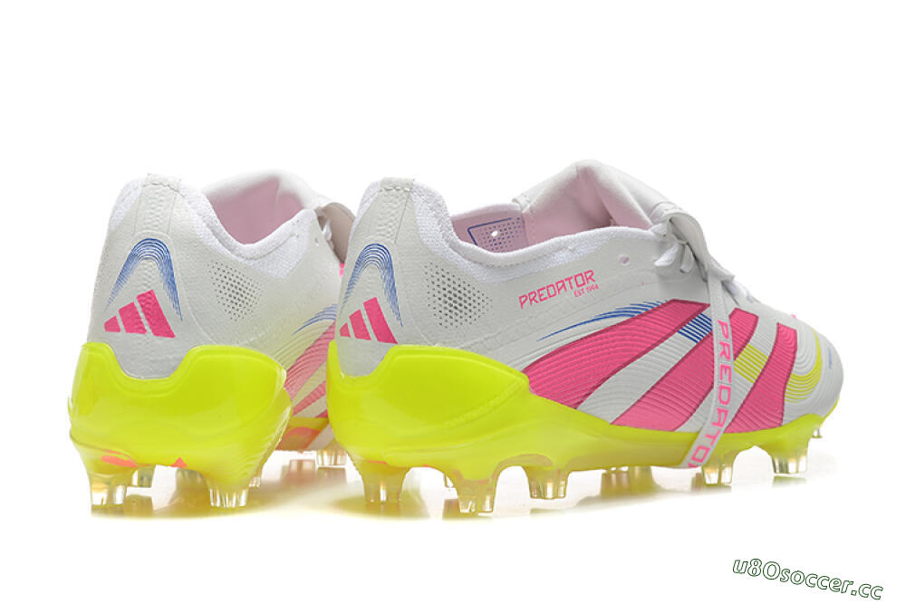 Men's Adidas Predator Elite 25 Foldover Tongue FG Firm Ground Low-Tops Football Boots - White/Pink/Blue/Yellow 9