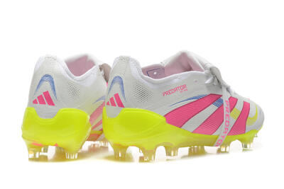 Men's Adidas Predator Elite 25 Foldover Tongue FG Firm Ground Low-Tops Football Boots - White/Pink/Blue/Yellow