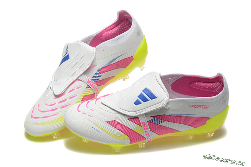 Men's Adidas Predator Elite 25 Foldover Tongue FG Firm Ground Low-Tops Football Boots - White/Pink/Blue/Yellow 6