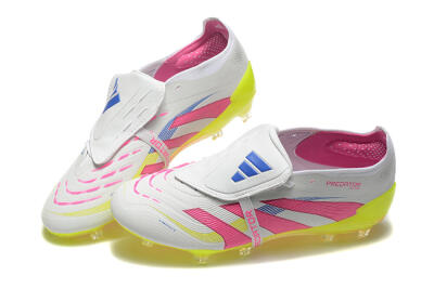 Men's Adidas Predator Elite 25 Foldover Tongue FG Firm Ground Low-Tops Football Boots - White/Pink/Blue/Yellow
