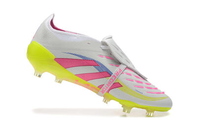 Men's Adidas Predator Elite 25 Foldover Tongue FG Firm Ground Low-Tops Football Boots - White/Pink/Blue/Yellow