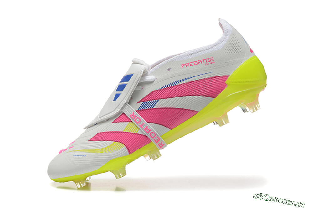 Men's Adidas Predator Elite 25 Foldover Tongue FG Firm Ground Low-Tops Football Boots - White/Pink/Blue/Yellow 8