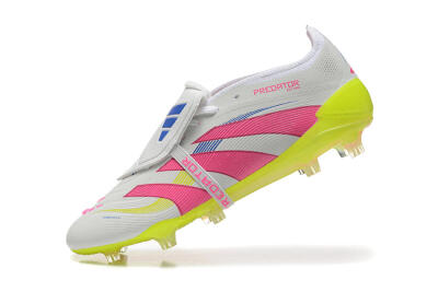 Men's Adidas Predator Elite 25 Foldover Tongue FG Firm Ground Low-Tops Football Boots - White/Pink/Blue/Yellow