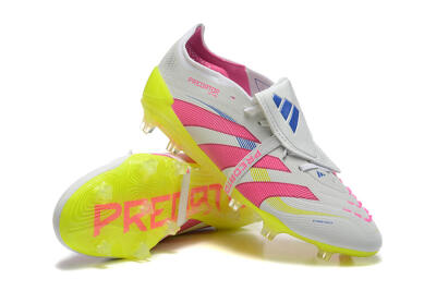 Men's Adidas Predator Elite 25 Foldover Tongue FG Firm Ground Low-Tops Football Boots - White/Pink/Blue/Yellow