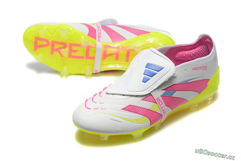 Men's Adidas Predator Elite 25 Foldover Tongue FG Firm Ground Low-Tops Football Boots - White/Pink/Blue/Yellow 3