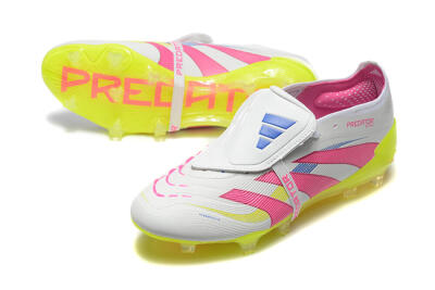 Men's Adidas Predator Elite 25 Foldover Tongue FG Firm Ground Low-Tops Football Boots - White/Pink/Blue/Yellow