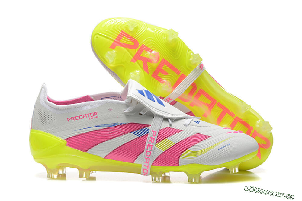 Men's Adidas Predator Elite 25 Foldover Tongue FG Firm Ground Low-Tops Football Boots - White/Pink/Blue/Yellow 2