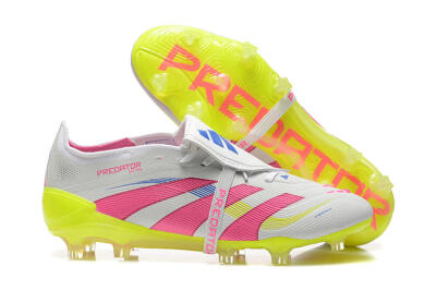 Men's Adidas Predator Elite 25 Foldover Tongue FG Firm Ground Low-Tops Football Boots - White/Pink/Blue/Yellow