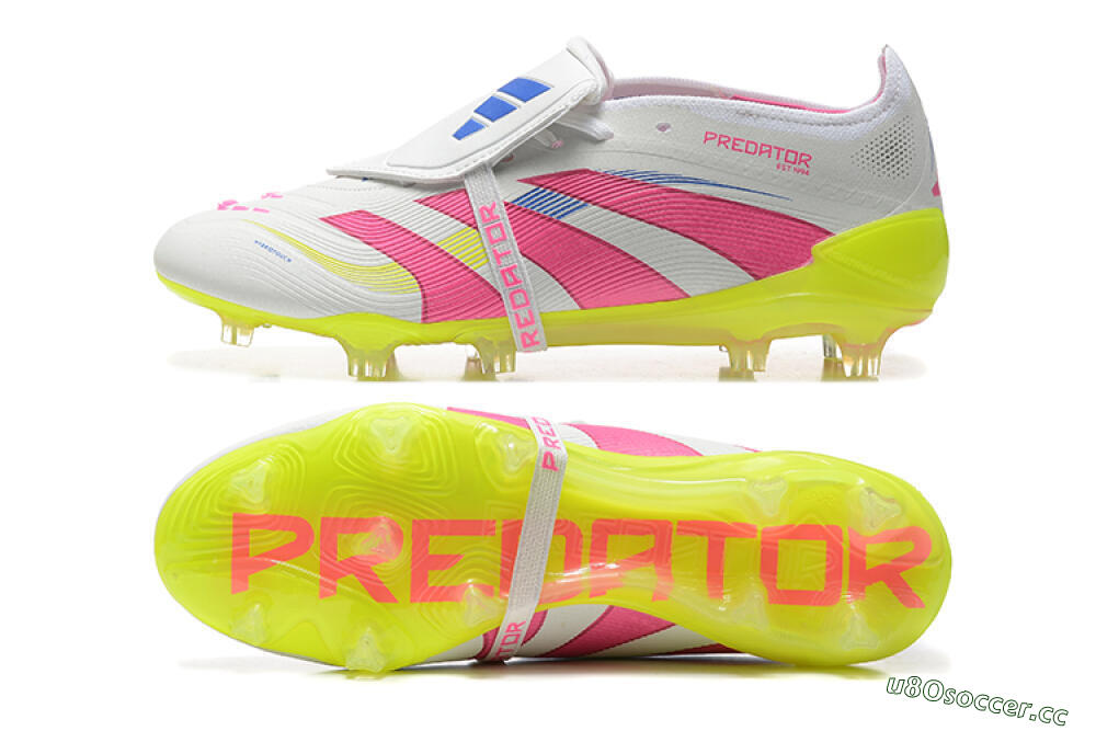 Men's Adidas Predator Elite 25 Foldover Tongue FG Firm Ground Low-Tops Football Boots - White/Pink/Blue/Yellow 1