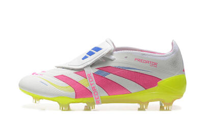 Men's Adidas Predator Elite 25 Foldover Tongue FG Firm Ground Low-Tops Football Boots - White/Pink/Blue/Yellow