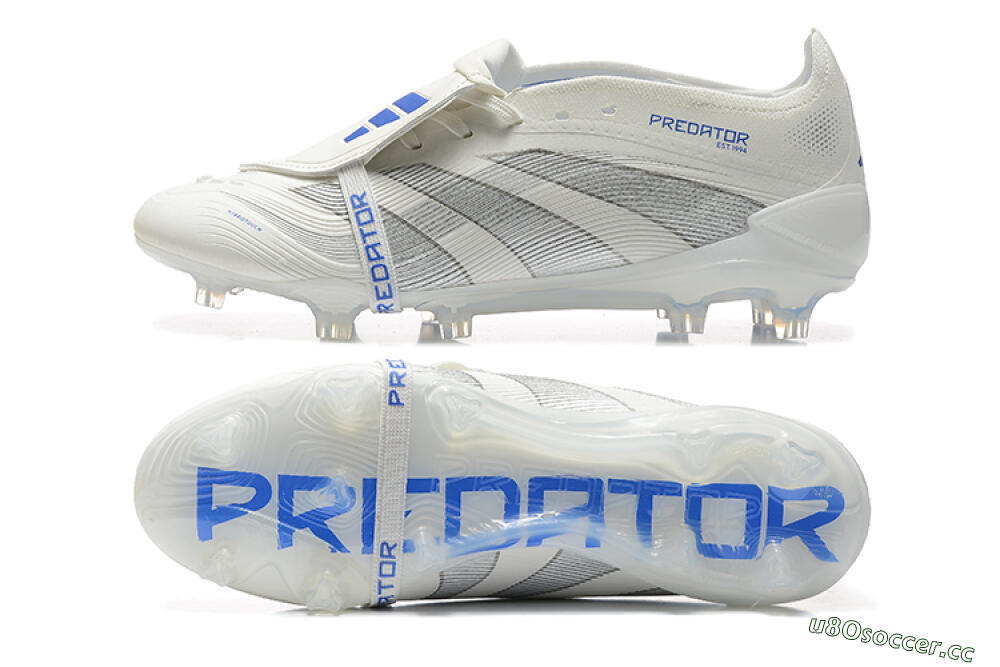 Men's Adidas Predator Elite 25 Foldover Tongue FG Firm Ground Low-Tops Football Boots - Beige/Blue/Silver 1