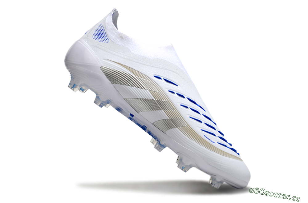 Men's Adidas Predator Laceless Elite 25 FG Firm Ground Low-Tops Football Boots - White/Blue/Silver 4