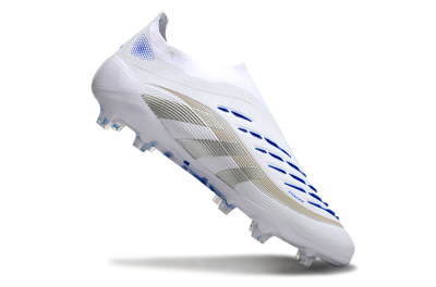 Men's Adidas Predator Laceless Elite 25 FG Firm Ground Low-Tops Football Boots - White/Blue/Silver