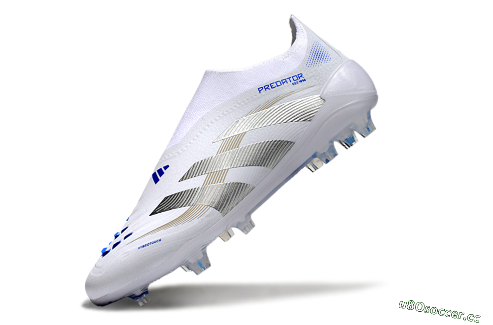 Men's Adidas Predator Laceless Elite 25 FG Firm Ground Low-Tops Football Boots - White/Blue/Silver 5