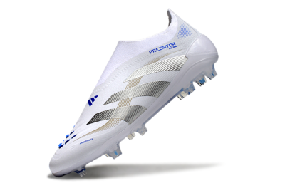 Men's Adidas Predator Laceless Elite 25 FG Firm Ground Low-Tops Football Boots - White/Blue/Silver
