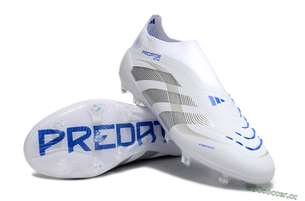 Men's Adidas Predator Laceless Elite 25 FG Firm Ground Low-Tops Football Boots - White/Blue/Silver 3