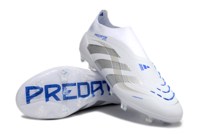 Men's Adidas Predator Laceless Elite 25 FG Firm Ground Low-Tops Football Boots - White/Blue/Silver