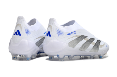 Men's Adidas Predator Laceless Elite 25 FG Firm Ground Low-Tops Football Boots - White/Blue/Silver