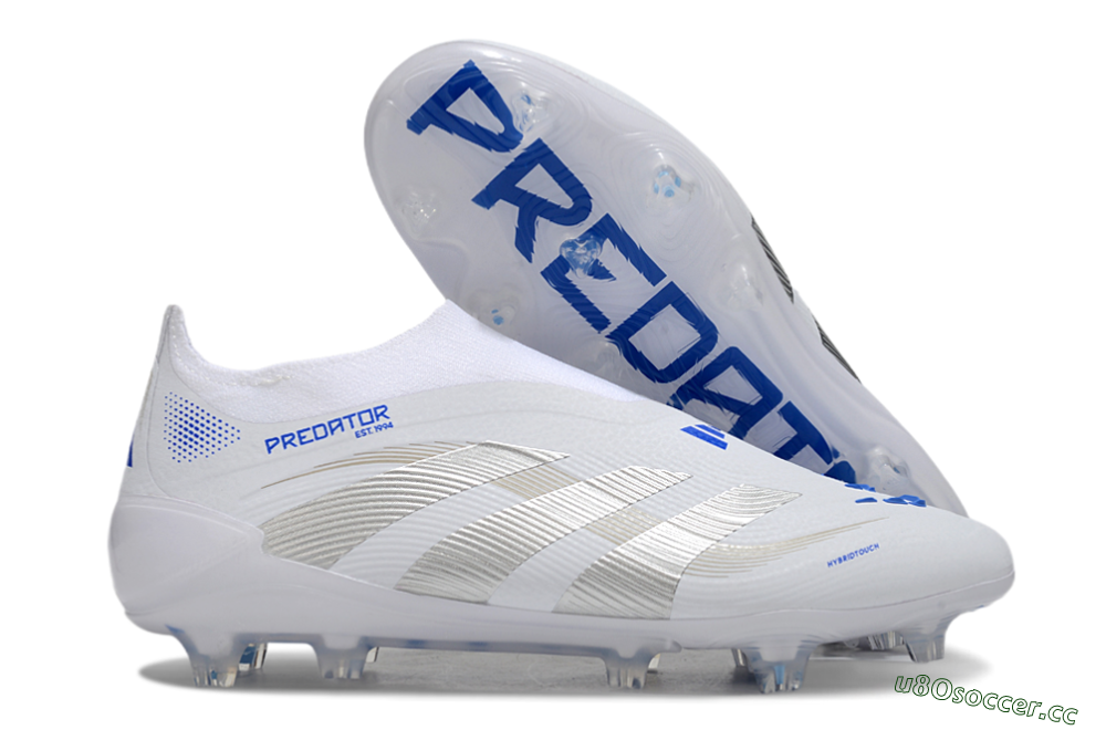 Men's Adidas Predator Laceless Elite 25 FG Firm Ground Low-Tops Football Boots - White/Blue/Silver 2