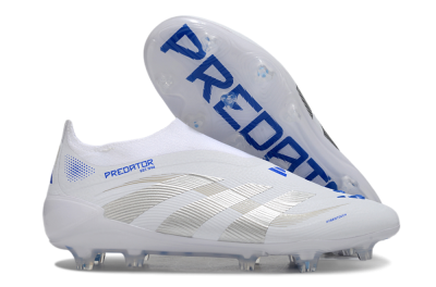 Men's Adidas Predator Laceless Elite 25 FG Firm Ground Low-Tops Football Boots - White/Blue/Silver