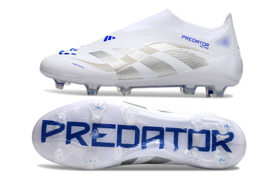 Men's Adidas Predator Laceless Elite 25 FG Firm Ground Low-Tops Football Boots - White/Blue/Silver