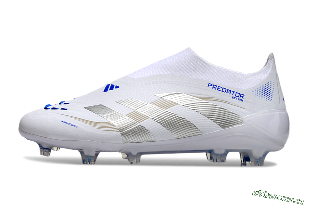 Men's Adidas Predator Laceless Elite 25 FG Firm Ground Low-Tops Football Boots - White/Blue/Silver 0