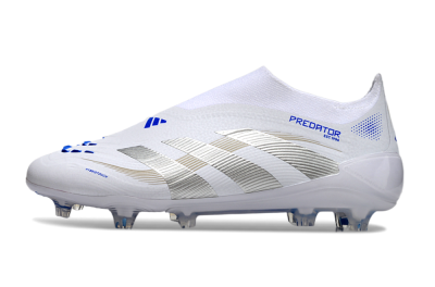 Men's Adidas Predator Laceless Elite 25 FG Firm Ground Low-Tops Football Boots - White/Blue/Silver