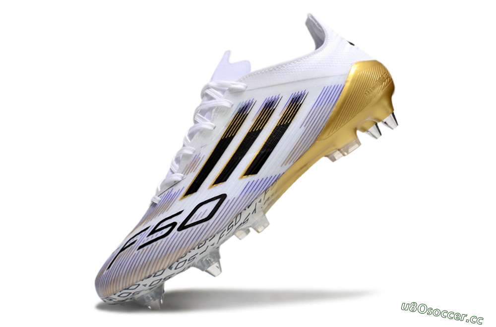 Men's Adidas F50 Elite SG Soft Ground Low-Tops Football Boots - White/Blue/Black/Gold 5
