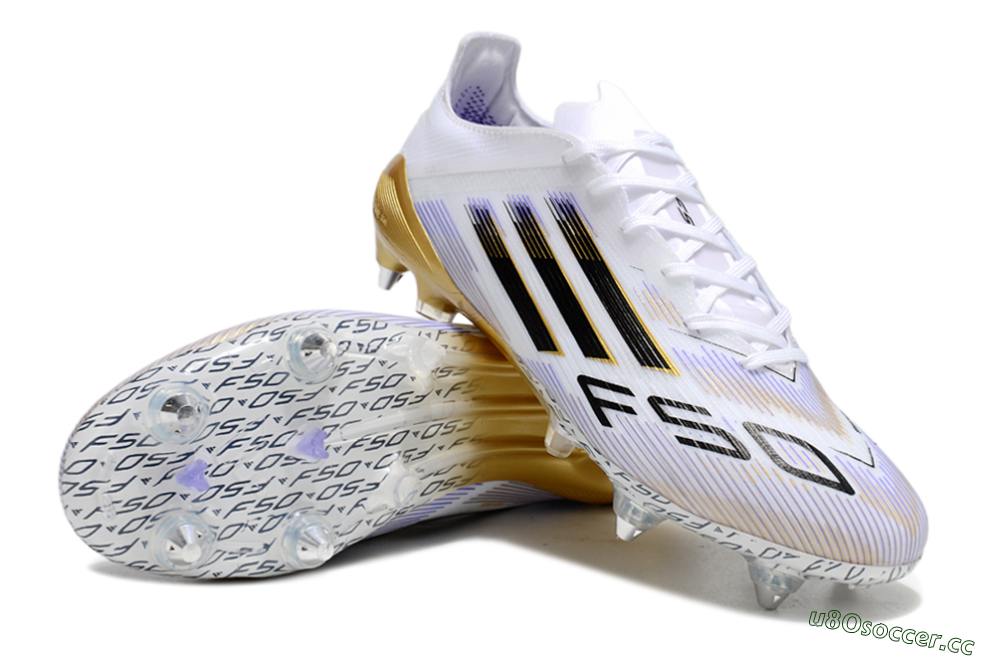 Men's Adidas F50 Elite SG Soft Ground Low-Tops Football Boots - White/Blue/Black/Gold 3