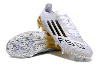 Men's Adidas F50 Elite SG Soft Ground Low-Tops Football Boots - White/Blue/Black/Gold