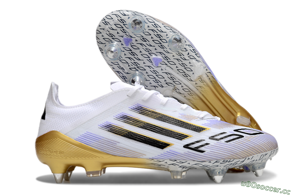Men's Adidas F50 Elite SG Soft Ground Low-Tops Football Boots - White/Blue/Black/Gold 2