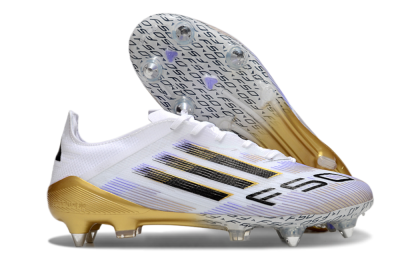 Men's Adidas F50 Elite SG Soft Ground Low-Tops Football Boots - White/Blue/Black/Gold