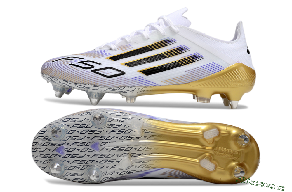 Men's Adidas F50 Elite SG Soft Ground Low-Tops Football Boots - White/Blue/Black/Gold 1