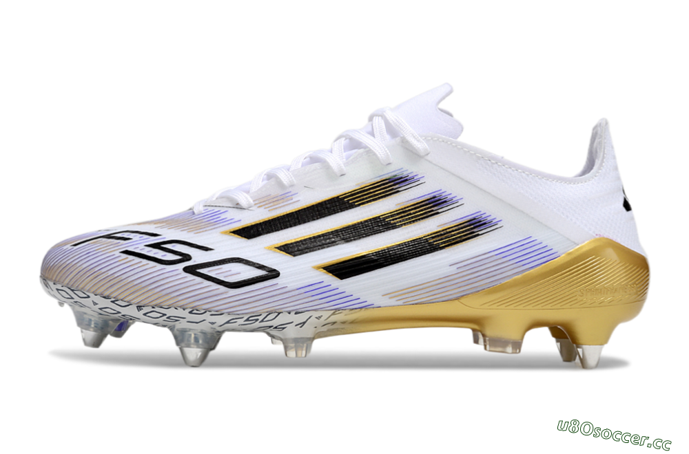 Men's Adidas F50 Elite SG Soft Ground Low-Tops Football Boots - White/Blue/Black/Gold 0