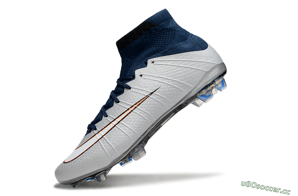Men's Nike Air Zoom Mercurial Superfly 4 CR7 FG Firm Ground High-Tops Football Boots - White/Blue/Yellow 5