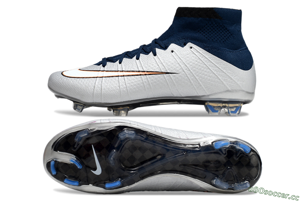 Men's Nike Air Zoom Mercurial Superfly 4 CR7 FG Firm Ground High-Tops Football Boots - White/Blue/Yellow 1