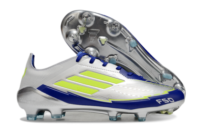 Men's Adidas F50 Elite SG Soft Ground Low-Tops Football Boots - Silver/Yellow/Blue