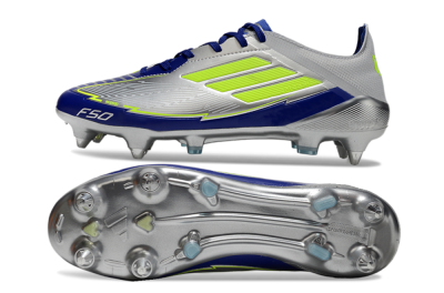 Men's Adidas F50 Elite SG Soft Ground Low-Tops Football Boots - Silver/Yellow/Blue
