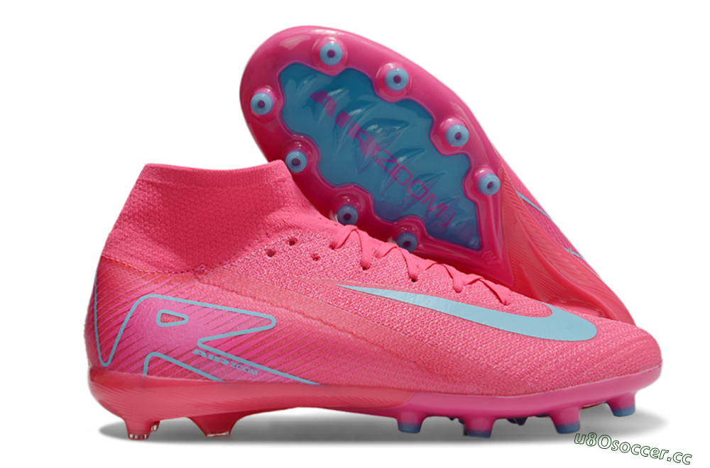 Unisex Nike Air Zoom Mercurial Superfly 10 Elite AG Artificial Grass High-Tops Football Boots - Pink/Jade 2