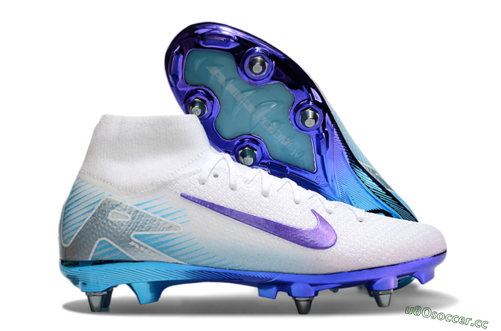 Men's Nike Air Zoom Mercurial Superfly 10 Elite SG Soft Ground High-Tops Football Boots - White/Purple/Jade 2