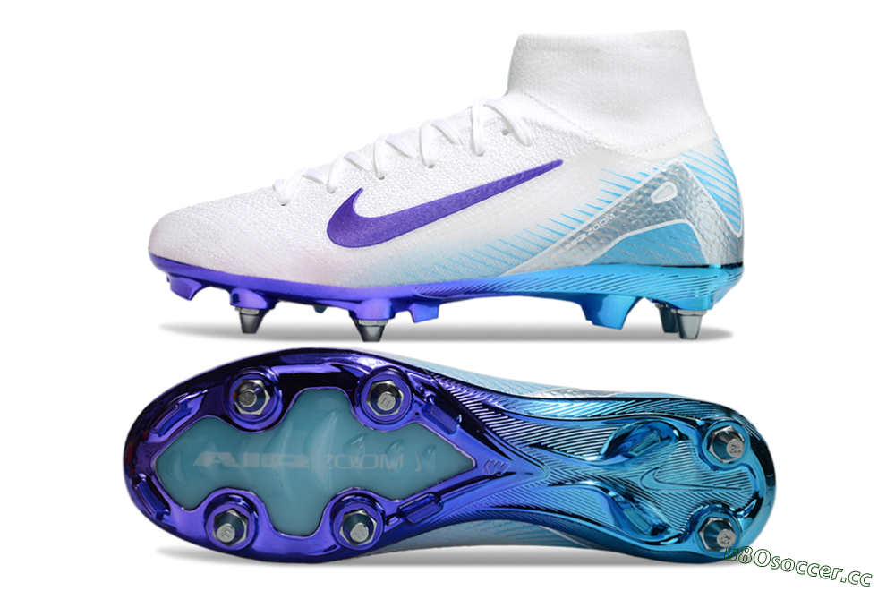 Men's Nike Air Zoom Mercurial Superfly 10 Elite SG Soft Ground High-Tops Football Boots - White/Purple/Jade 1