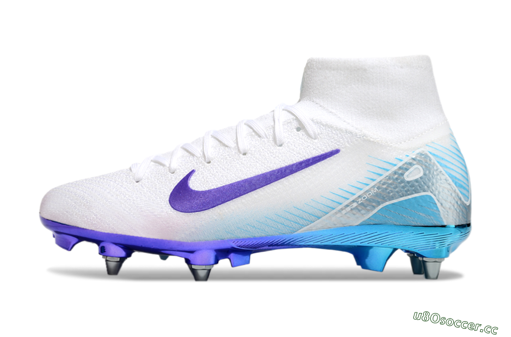Men's Nike Air Zoom Mercurial Superfly 10 Elite SG Soft Ground High-Tops Football Boots - White/Purple/Jade 0