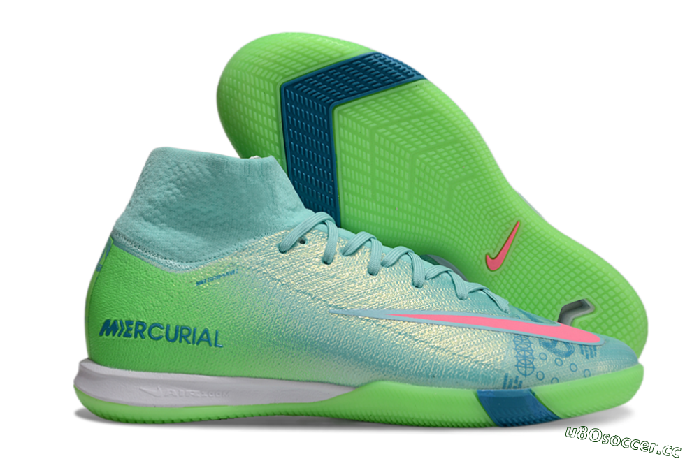 Men's Nike Air Zoom Mercurial Superfly 10 Elite IC Indoor & Futsal High-Tops Football Shoes - Jade/Pink/Yellow 2