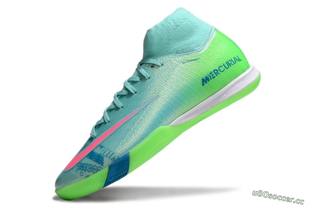 Men's Nike Air Zoom Mercurial Superfly 10 Elite IC Indoor & Futsal High-Tops Football Shoes - Jade/Pink/Yellow 5
