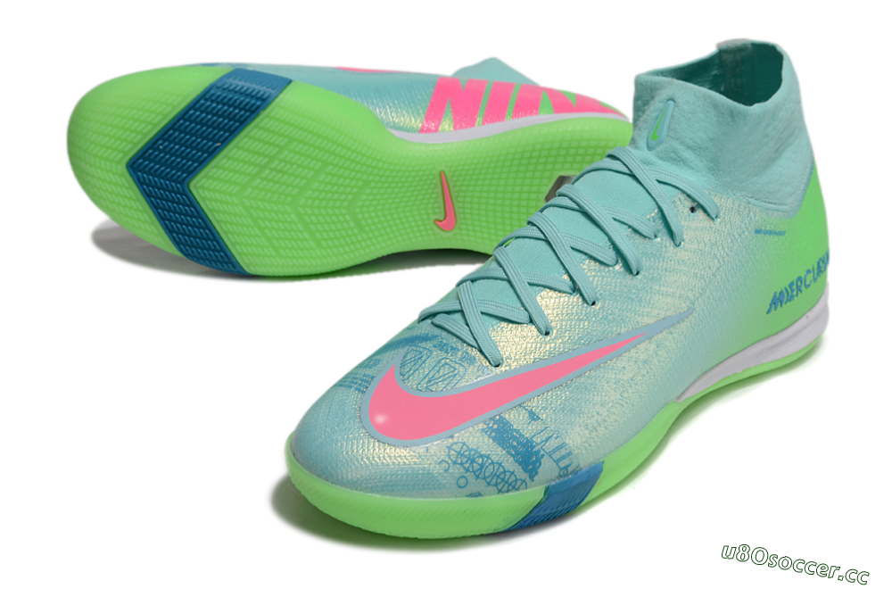Men's Nike Air Zoom Mercurial Superfly 10 Elite IC Indoor & Futsal High-Tops Football Shoes - Jade/Pink/Yellow 3