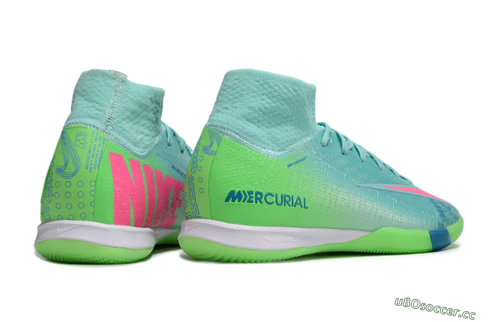 Men's Nike Air Zoom Mercurial Superfly 10 Elite IC Indoor & Futsal High-Tops Football Shoes - Jade/Pink/Yellow 6