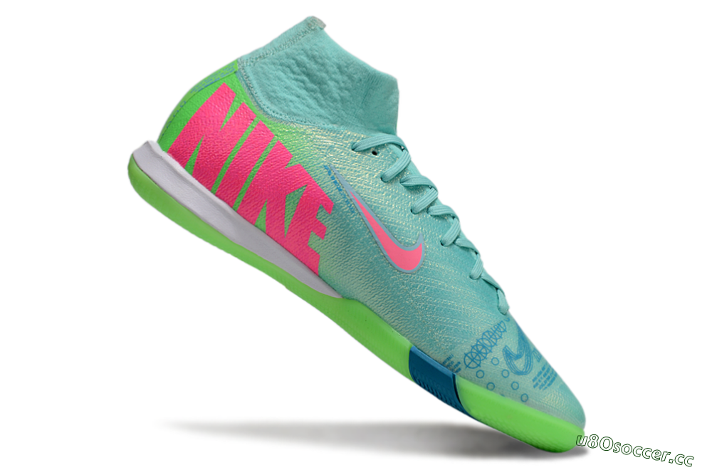 Men's Nike Air Zoom Mercurial Superfly 10 Elite IC Indoor & Futsal High-Tops Football Shoes - Jade/Pink/Yellow 4