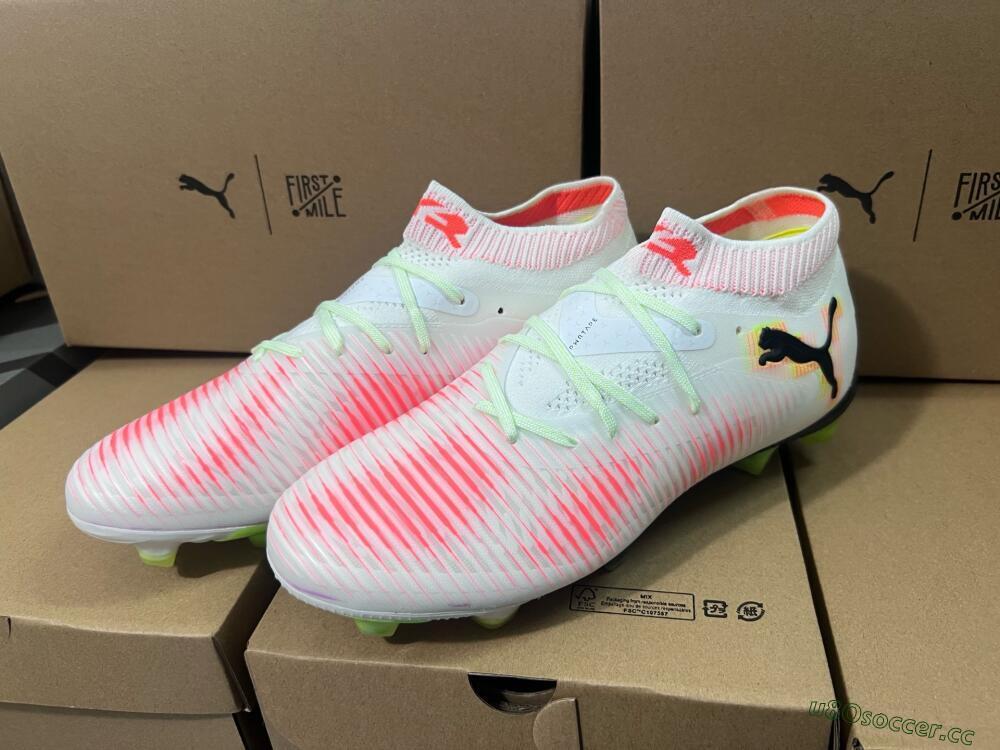 Men's Puma Future 8 Ultimate FG Firm Ground Low-Tops Football Boots - White/Red/Yellow