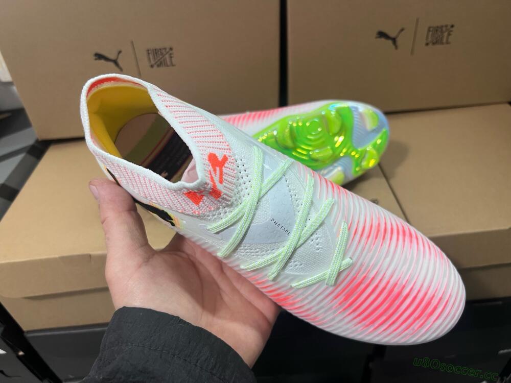 Men's Puma Future 8 Ultimate FG Firm Ground Low-Tops Football Boots - White/Red/Yellow